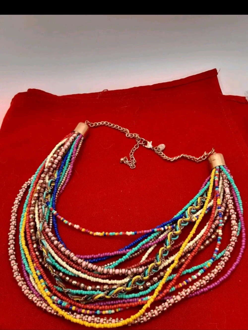 Vintage Charming Charlie's Designer Multicolor & Multilayer Seedbead & Gold Neck - Picture 1 of 4